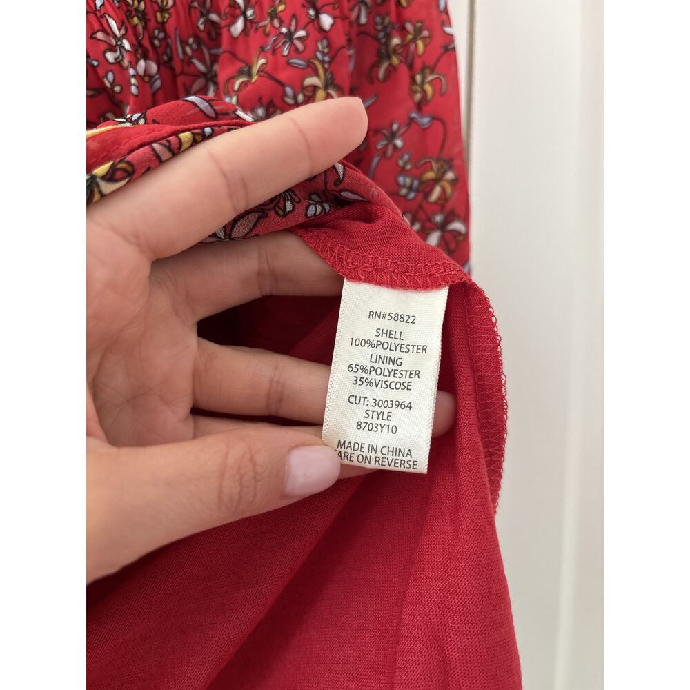 Max Studio Red Floral Smocked Skirt L - Picture 5 of 7